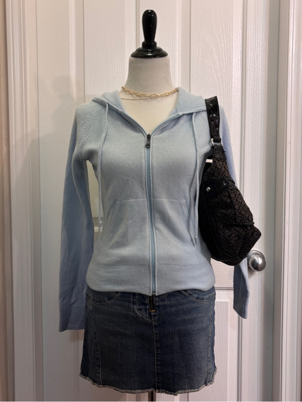 Black Goat Light Blue Cashmere Zip-Up Hoodie